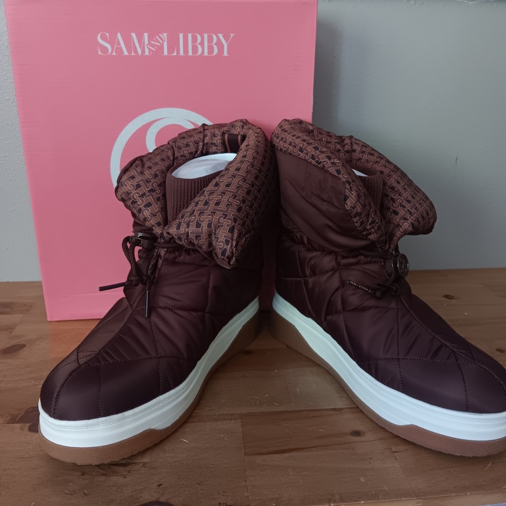 Sam and Libby Cruz Boots Womens 8 Chocolate Quilted Puffer Ankle Boot NWB